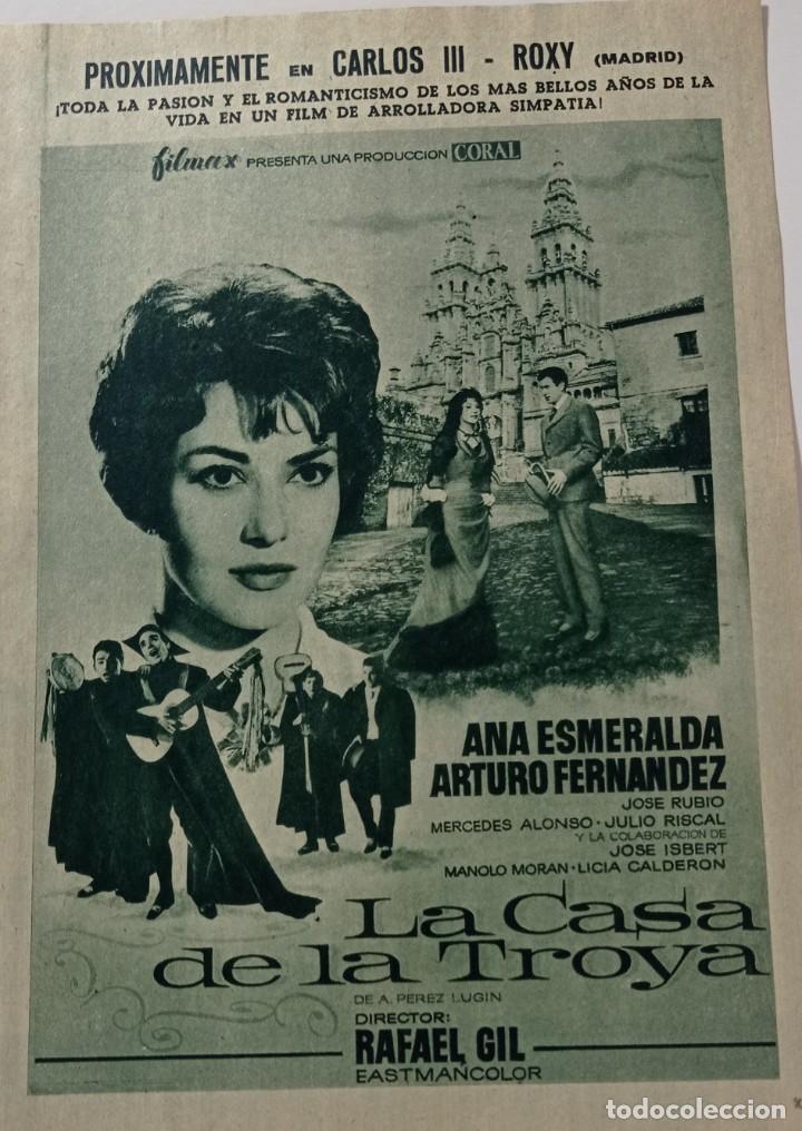 Cat&aacute;logos publicitarios: PUBLICIDAD CINE,LA CASA DE LA TROYA.HOJA SUELTA PUBLICACION A&Ntilde;OS 60.( 19 X 26 CM ).