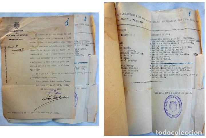 Cat&aacute;logos publicitarios: ANTIGUO DOCUMENTO- OLD DOCUMENT. GOBIERNO CIVIL. AUTORIZACI&Oacute;N A COMISIONES FALLERAS PARA &rdquo;REPLEG&Aacute;&rdquo;