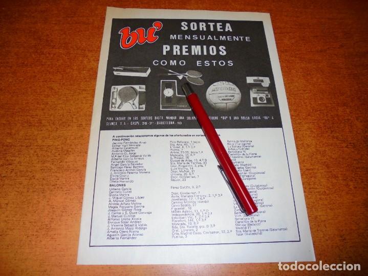 Cat&aacute;logos publicitarios: PUBLICIDAD 1975: PEGAMENTO BU' CON PREMIOS COMO ESTOS.