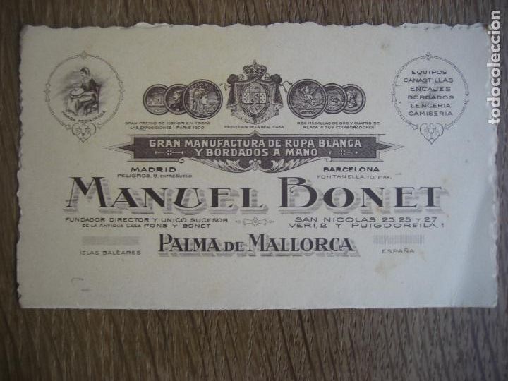 Catalogues publicitaires: Palma de Mallorca. 1928. Manuel Bonet. Manufactura de ropa blanca y bordados a mano.