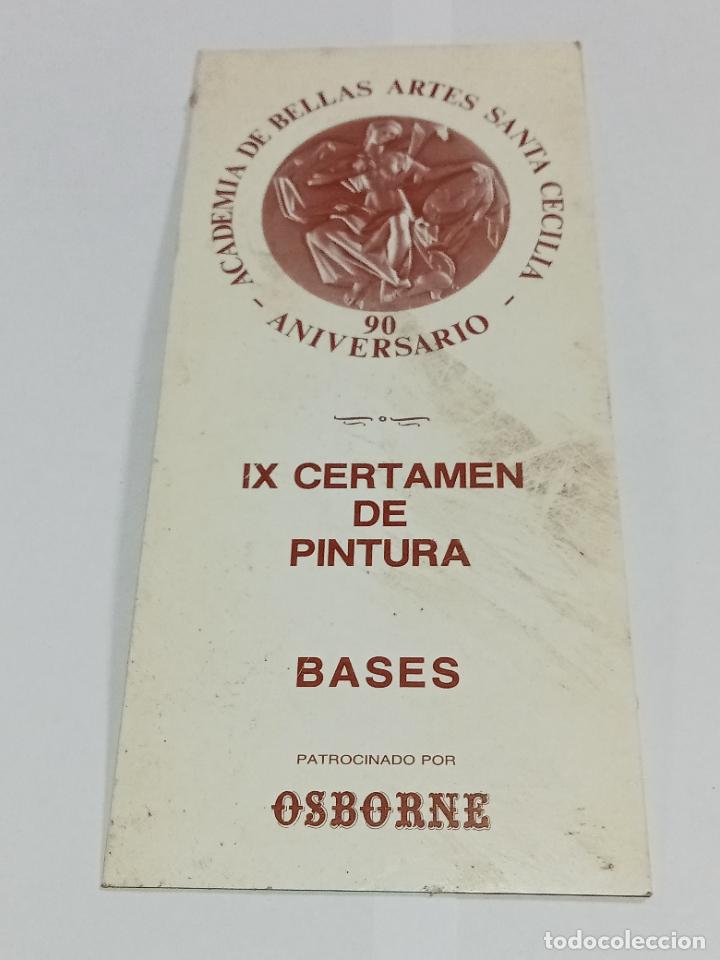 Werbekataloge: BASES. IX CERTAMEN DE PINTURA. ACADEMIA DE BELLAS ARES SANTA CECILIA. 1990. VER INTERIOR