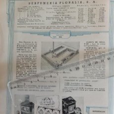 Catalogues publicitaires: PERFUMERIA FLORALIA S.A. MADRID-MAS S.A. COLONIA JABONES BARCELONA 1942 HOJA DE CATALOGO. Lote 320109133