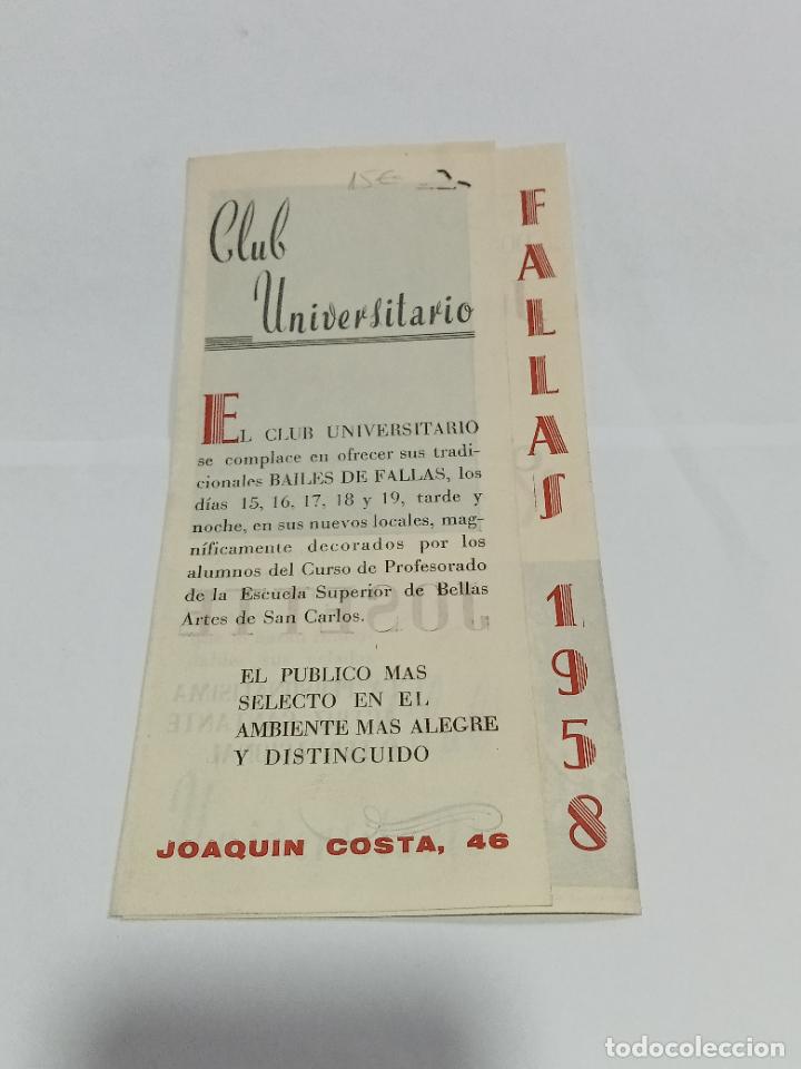 Catalogues publicitaires: FOLLETO PUBLICITARIO. FALLAS 1958. CLUB UNIVERSITARIO. PROGRAMACI&Oacute;N DE ESPECT&Aacute;CULOS. VER