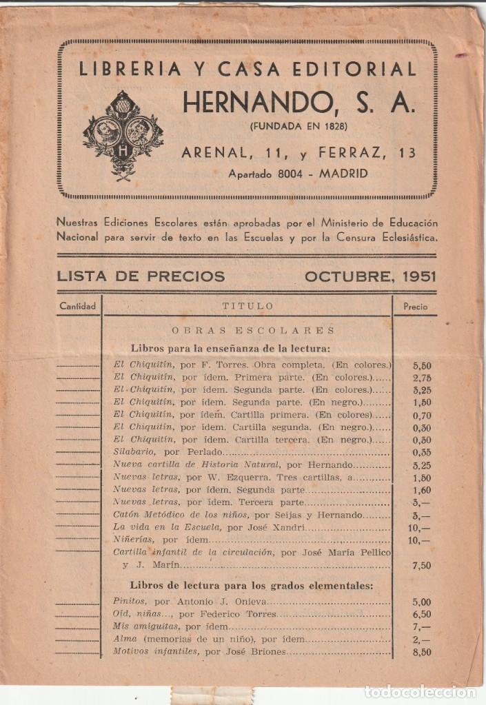 Advertising Catalogs: ANTIGUO CATALOGO DE PRECIOS A&Ntilde;O 1951 LIBRERIA HERNANDO