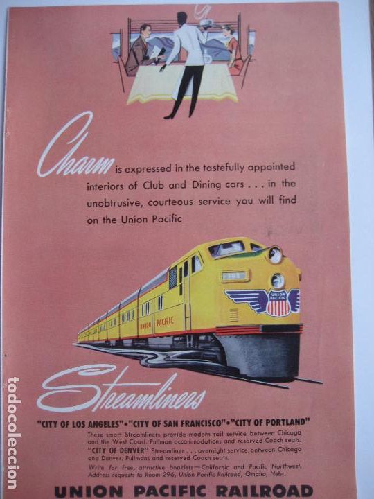 Cataloghi pubblicitari: Ferrocarriles. Trenes. Union Pacific Railroad. Anuncio de revista americana. 25 x 17 cm. 1949