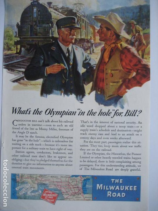 Cataloghi pubblicitari: Ferrocarriles. Trenes. The Milwaukee Road. Anuncio de revista americana. 25 x 17 cm. 1944