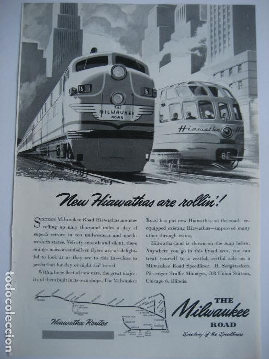 Cataloghi pubblicitari: Ferrocarriles. Trenes. The Milwaukee Road. Anuncio de revista americana. 25 x 17 cm. 1948