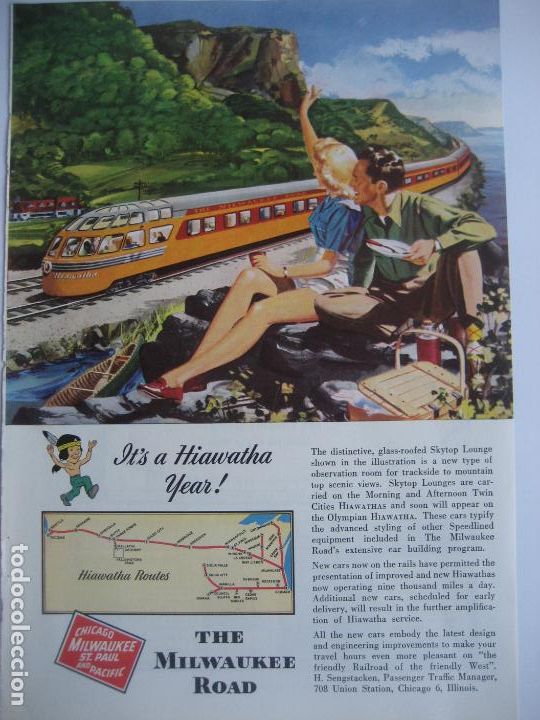 Cataloghi pubblicitari: Ferrocarriles. Trenes. The Milwaukee Road. Anuncio de revista americana. 25 x 17 cm. 1948