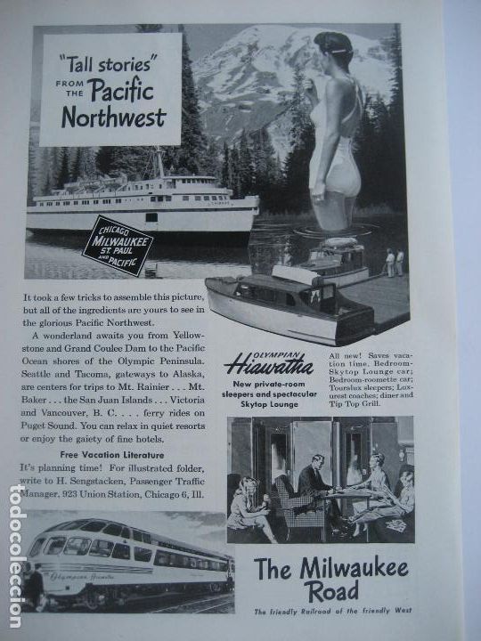 Cataloghi pubblicitari: Ferrocarriles. Trenes. The Milwaukee Road. Anuncio de revista americana. 25 x 17 cm. 1949