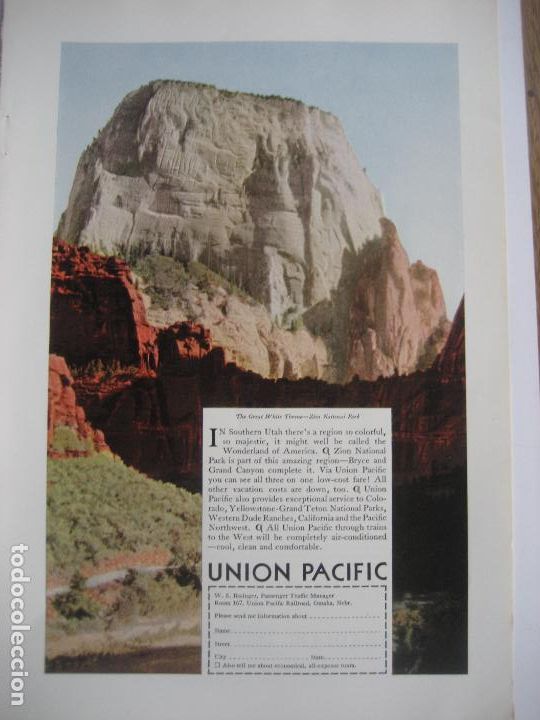 Cataloghi pubblicitari: Ferrocarriles. Trenes. Union Pacific. Anuncio de revista americana. 25 x17. 1935