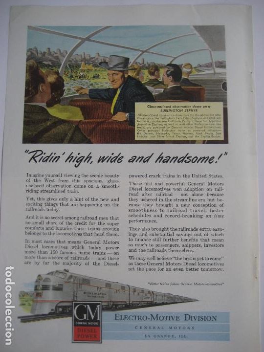 Cataloghi pubblicitari: Ferrocarriles. Trenes. General Motors Diesel Power. Anuncio de revista americana. 25 x17. 1948