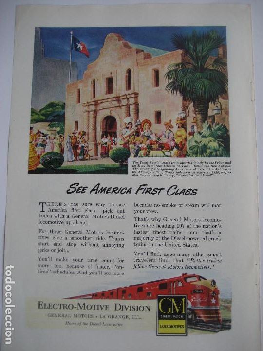Cataloghi pubblicitari: Ferrocarriles. Trenes. General Motors Locomotives. Anuncio de revista americana. 25 x17. 1949