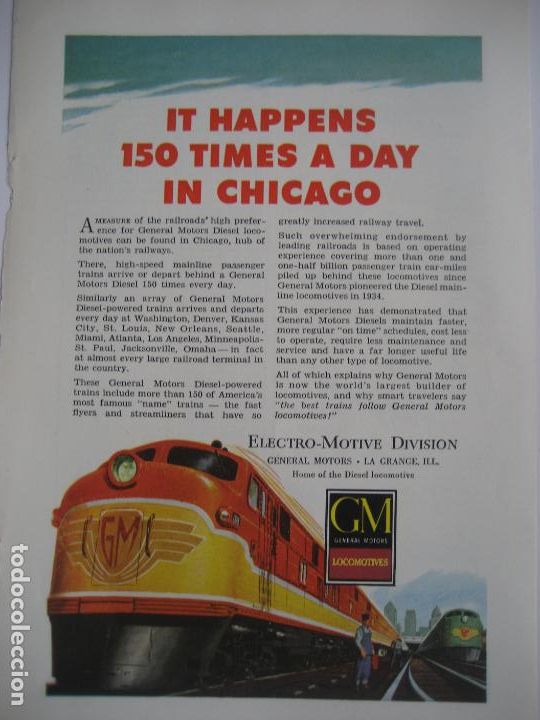 Cataloghi pubblicitari: Ferrocarriles. Trenes. General Motors Locomotives. Anuncio de revista americana. 25 x17. 1948