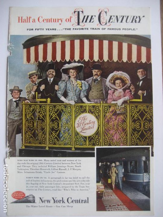 Cataloghi pubblicitari: Ferrocarriles. Trenes. New York Central. Anuncio de revista americana. 25 x17. 1952