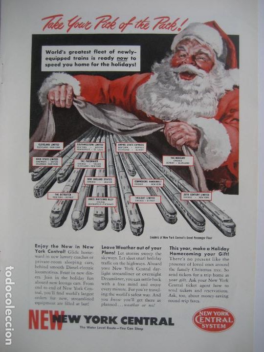 Cataloghi pubblicitari: Ferrocarriles. Trenes. New York Central. Anuncio de revista americana. 25 x17. 1949