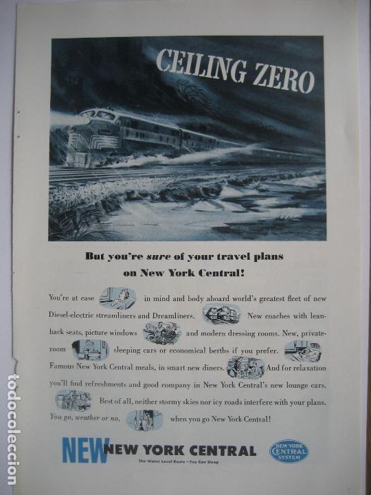 Cat&aacute;logos publicitarios: Ferrocarriles. Trenes. New York Central. Anuncio de revista americana. 25 x17. 1950