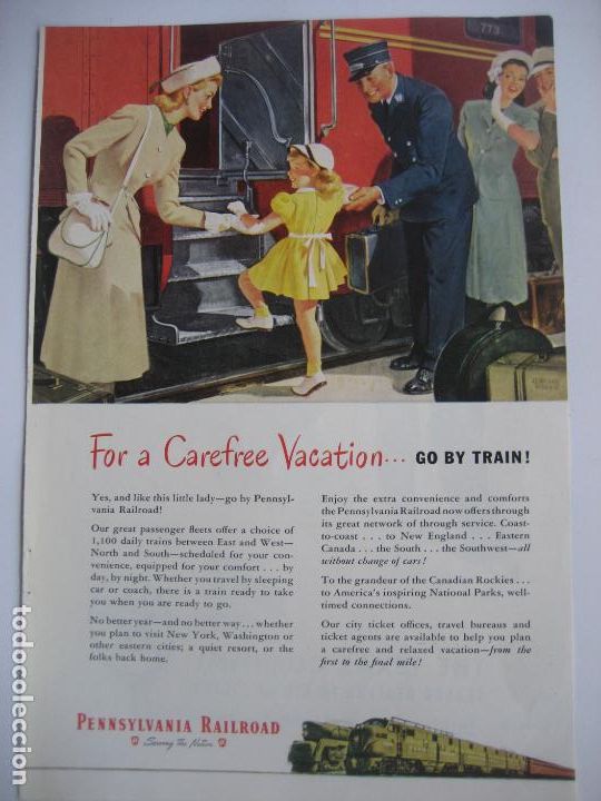 Cat&aacute;logos publicitarios: Ferrocarriles. Trenes. Pennsylvania Railroad. Anuncio de revista americana. 25 x17. 1948