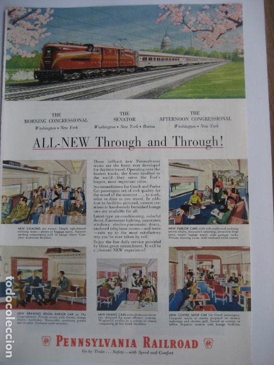 Cat&aacute;logos publicitarios: Ferrocarriles. Trenes. Pennsylvania Railroad. Anuncio de revista americana. 25 x17. 1952