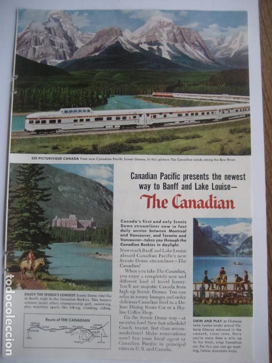 Cat&aacute;logos publicitarios: Ferrocarriles. Trenes. Canadian Pacific. Anuncio de revista americana. 25 x17. 1955