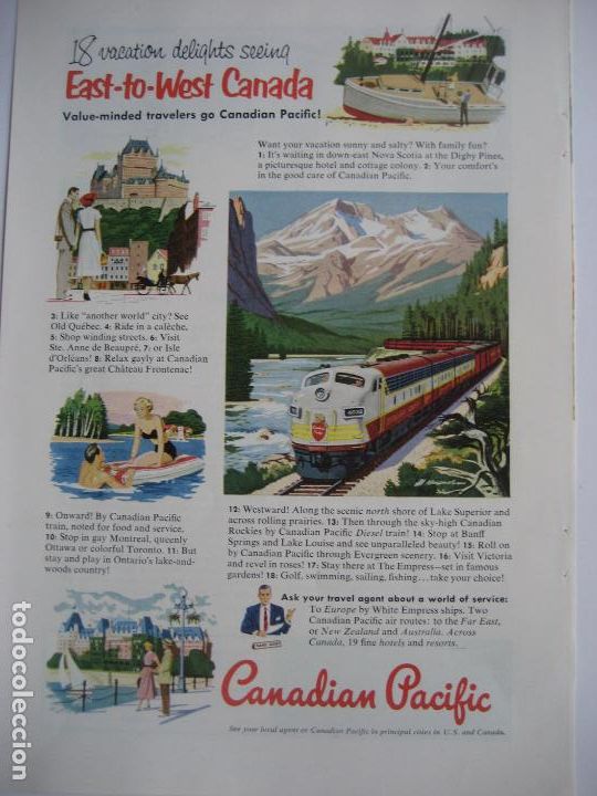 Cat&aacute;logos publicitarios: Ferrocarriles. Trenes. Canadian Pacific. Anuncio de revista americana. 25 x17. 1952