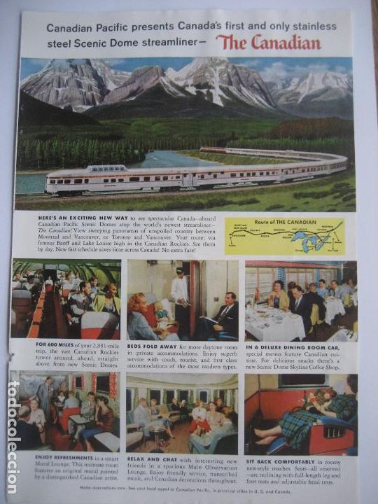 Cat&aacute;logos publicitarios: Ferrocarriles. Trenes. Canadian Pacific. Anuncio de revista americana. 25 x17. 1955