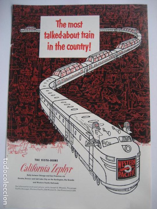 Cat&aacute;logos publicit&aacute;rios: Ferrocarriles. Trenes. California Zephyr . Anuncio de revista americana. 25 x17. 1953