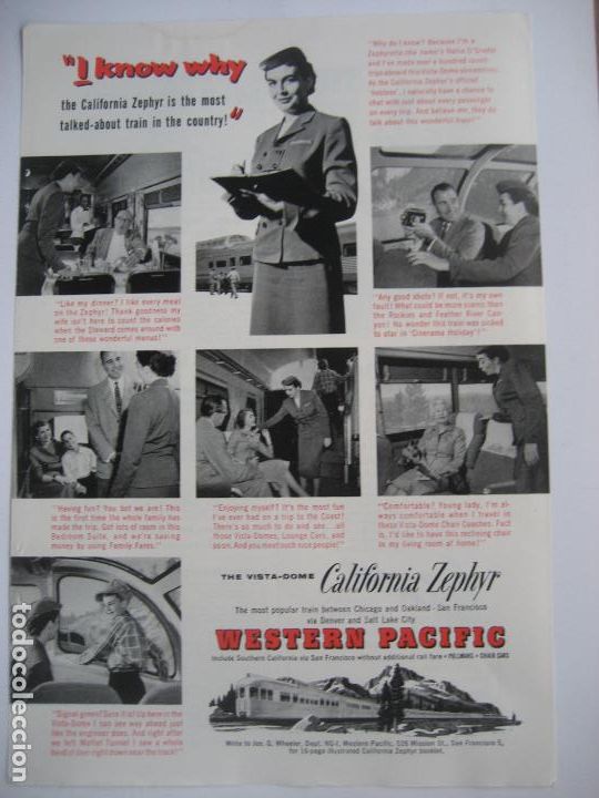 Cat&aacute;logos publicit&aacute;rios: Ferrocarriles. Trenes. California Zephyr . Anuncio de revista americana. 25 x17. 1956