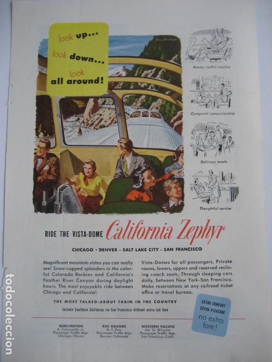 Cat&aacute;logos publicit&aacute;rios: Ferrocarriles. Trenes. California Zephyr . Anuncio de revista americana. 25 x17. 1951