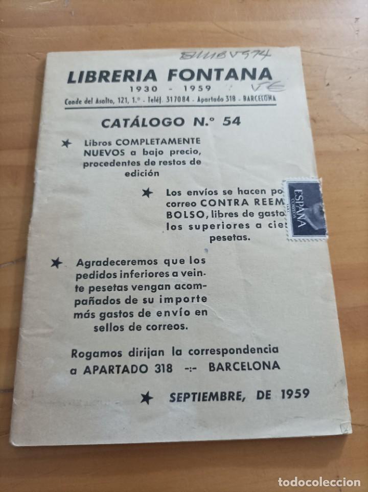 Catalogues publicitaires: LIBRERIA FONTANA, 1930-1959.CATALOGO N.54, SEPTIEMBRE 1959.35 P&Aacute;GINAS.