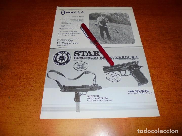 Cataloghi pubblicitari: PUBLICIDAD 1985: STAR, PISTOLA Y SUBFUSIL / AIRTEX DETECTOR EXPLOSIVOS MILITARES / HUNOSA /