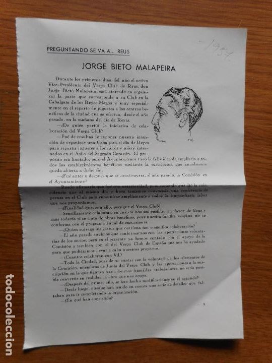 Cat&aacute;logos publicitarios: ANTIGUO ARTICULO ENTREVISTA. JORGE BIETO MALAPEIRA VESPA CLUB REUS TARRAGONA 1957