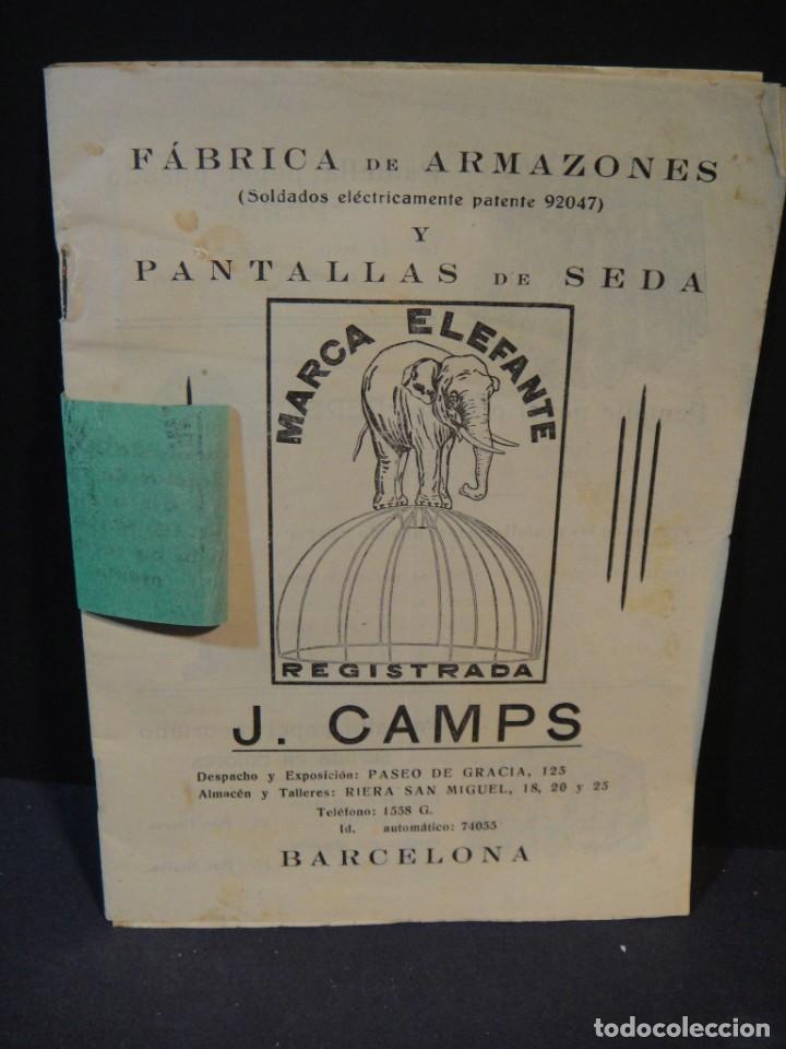 Cat&aacute;logos publicitarios: catalogo j. camps - fabricacion de armazones para pantallas marca elefante - a&ntilde;o 1930