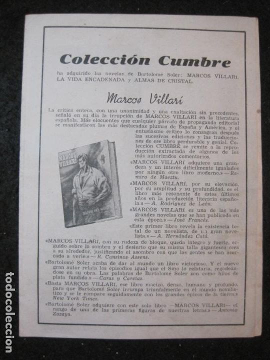 Cat&aacute;logos publicitarios: COLECCION CUMBRE-NOVELAS DE BARTOLOME SOLER-MARCOS VILLARI-CATALOGO PUBLICIDAD-VER FOTOS-(K-6352)