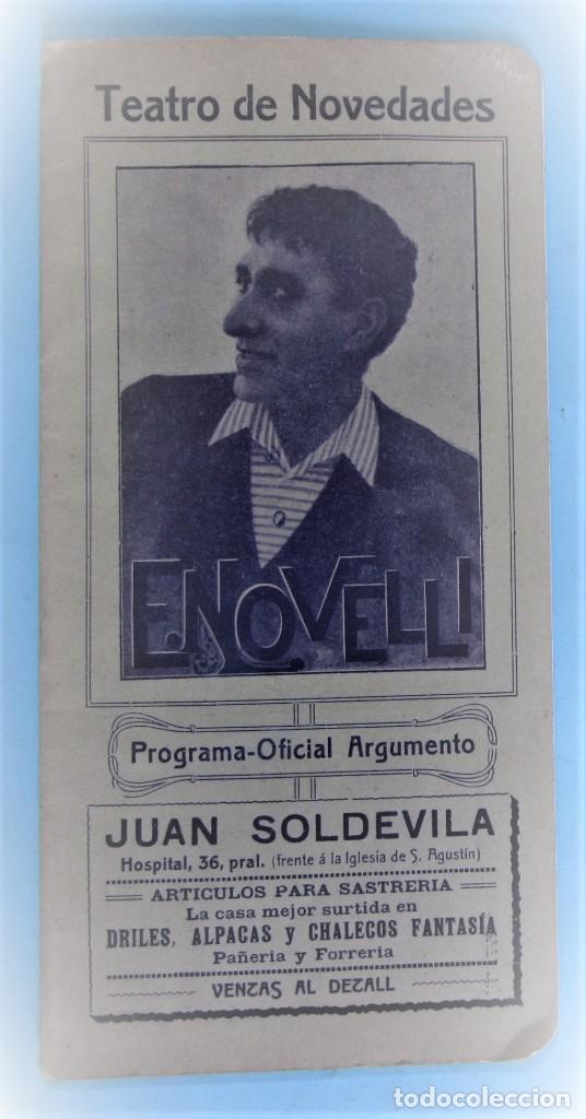 Cat&aacute;logos publicitarios: PAP&Aacute; LEBONNARD. E. NOVELLI. TEATRO DE NOVEDADES. BARCELONA, 1910.