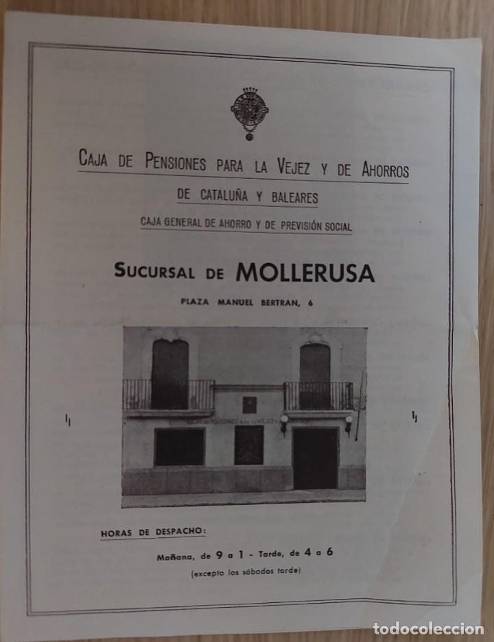 Cat&aacute;logos publicitarios: ANTIGUO TRIPTICO PUBLICITARIO - CAJA DE PENSIONES PARA LA VEJEZ - SUCURSAL DE MOLLERUSA .. A1752