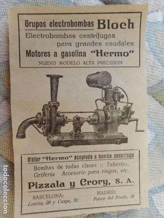 Catalogues publicitaires: ANTIGUA PUBLICIDAD MOTORES BLOCH HERMO PIZZALA Y CRORY S.A 1928