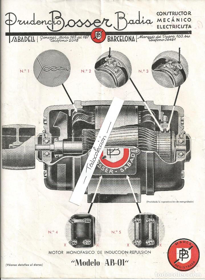 Werbekataloge: FOLLETO MOTOR MONOFASICO INDUCCI&Oacute;N-REPULSI&Oacute;N - PRUDENCIO BOSSER BADIA, SABADELL-BARCELONA