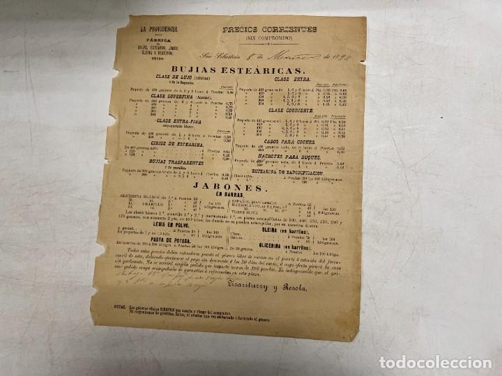 Cat&aacute;logos publicit&aacute;rios: LISTA DE PRECIOS. LA PROVIDENCIA. PRECIOS CORRIENTES DE BUJ&Iacute;AS ESTE&Aacute;RICAS. SAN SEBASTI&Aacute;N, 1890