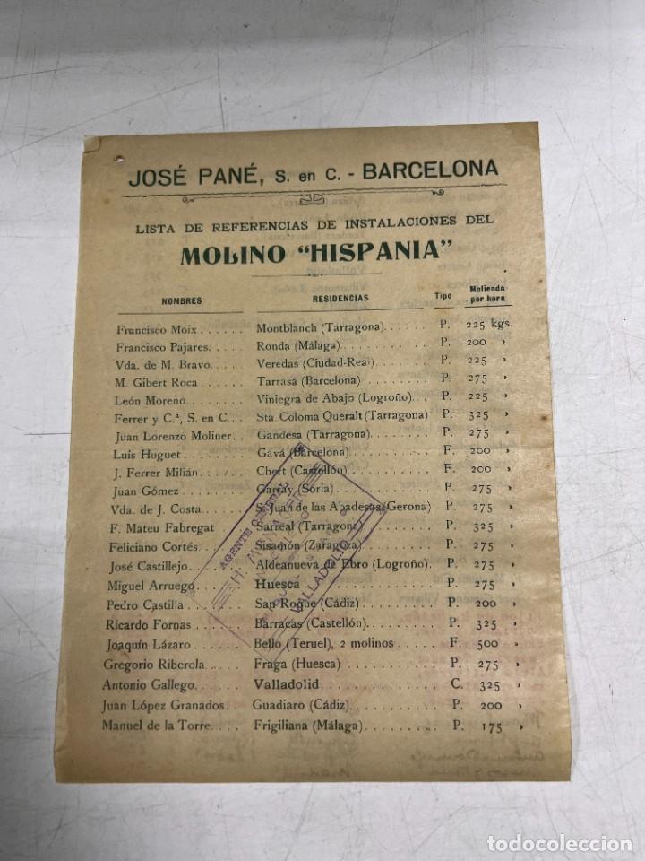 Cat&aacute;logos publicit&aacute;rios: LISTA DE PRECIOS. JOS&Eacute; PAN&Eacute;. LISTA DE REFERENCIAS DE INSTALACIONES DEL MOLINO HISPANIA. BARCELONA