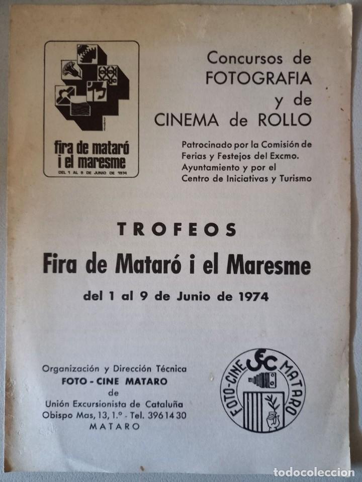 Catalogues publicitaires: CONCURSO DE FOTOGRAFIA Y DE CINEMA DE ROLLO MATARO / A&Ntilde;O 1974 / DIPTICO CON LAS BASES