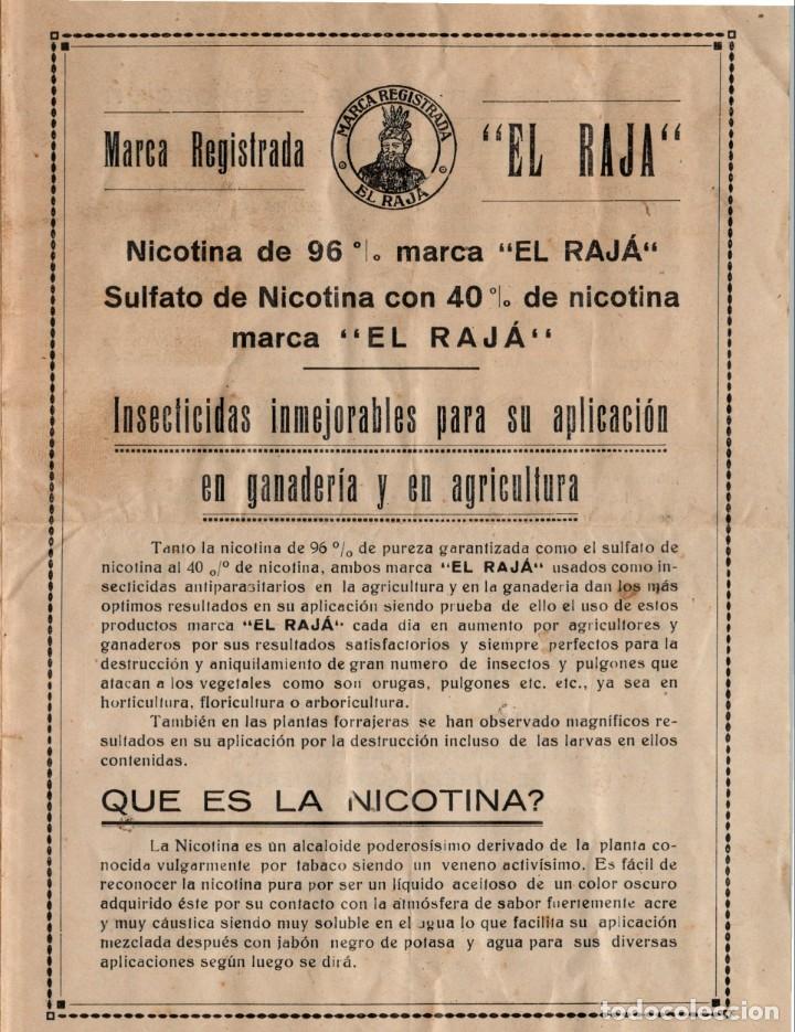 Cat&aacute;logos publicitarios: El Raj&aacute; - Nicotina de 96&ordm; - Sulfato de Nicotina con 40% - D&iacute;ptico Publicitario - 222x160mm plegado