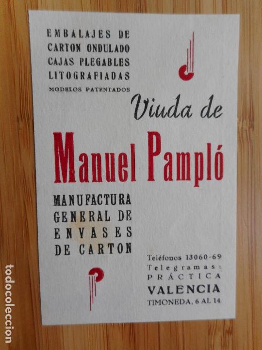 Catalogues publicitaires: ANTIGUA PUBLICIDAD VIUDA MANUEL PAMPLO. ENVASES DE CARTON VALENCIA A&Ntilde;OS 40.