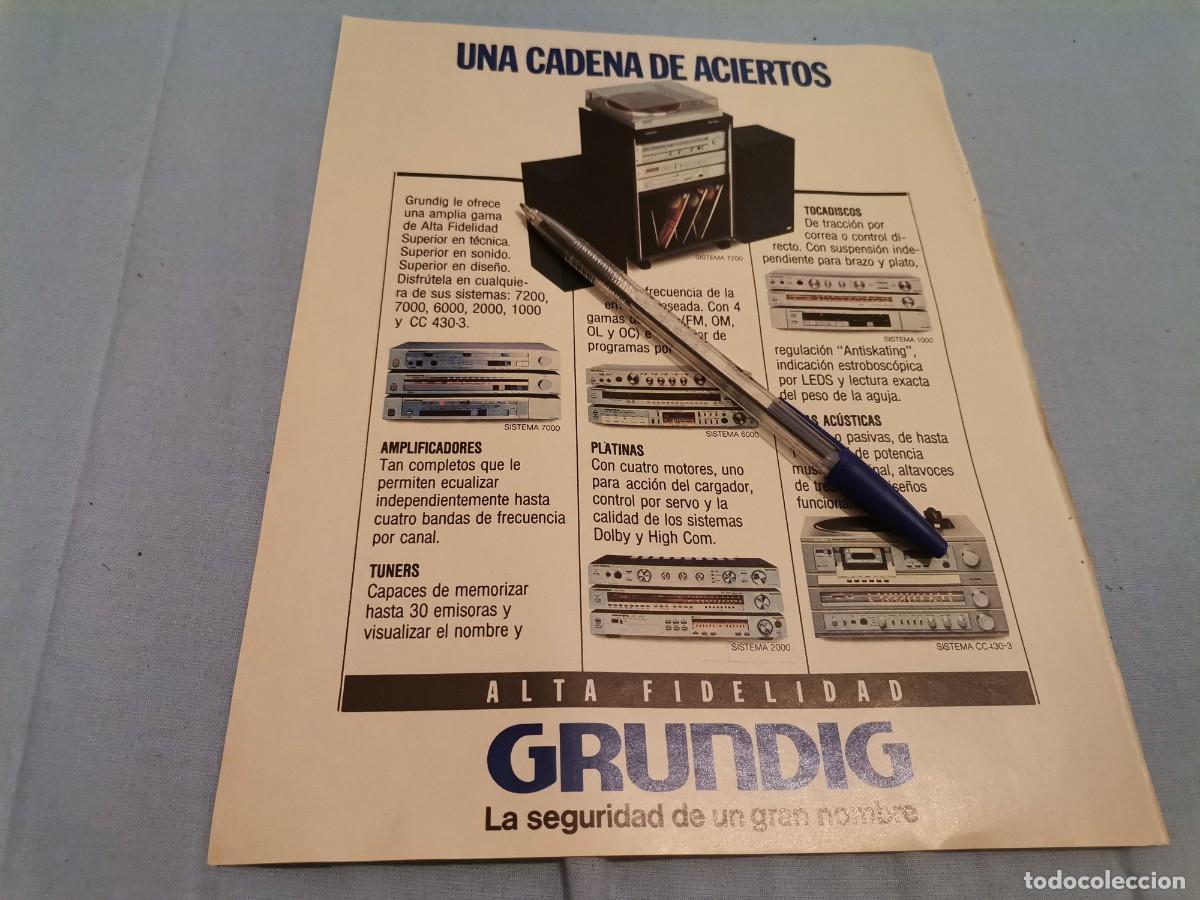 Cat&aacute;logos publicitarios: CADENA DE M&Uacute;SICA GRUNDIG REVERSO GINEBRA PITMAN GIN ANUNCIO PUBLICIDAD REVISTA 1985