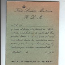 Catálogos publicitarios: 1929 - LABORATORIO FELIX SORIANO MARTINEZ (MADRID) - CATALOGO PRECIOS - MEDICINA, FARMACIA...... Lote 170034164
