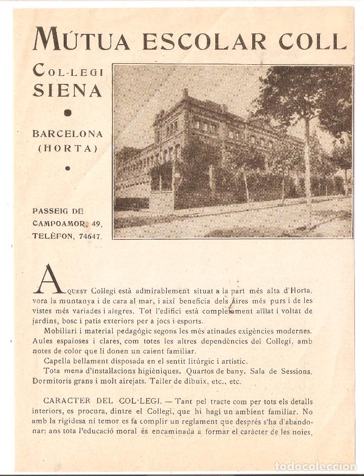Cataloghi pubblicitari: Folleto. Colegio Mutua escolar Coll. Horta. Barcelona.13 x 21 cms- Vell i Bell