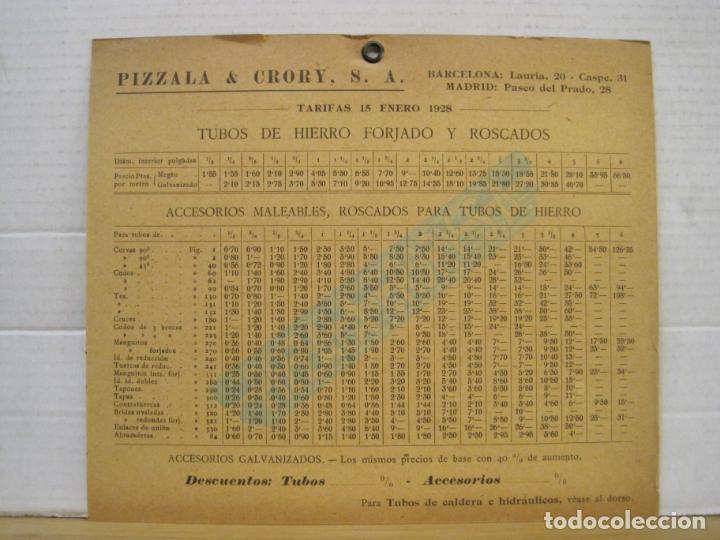 Cat&aacute;logos publicit&aacute;rios: PIZZALA Y CRORY-TUBOS-TARIFAS ENERO 1928-LAMINA PUBLICIDAD-VER FOTOS-(K-8026)