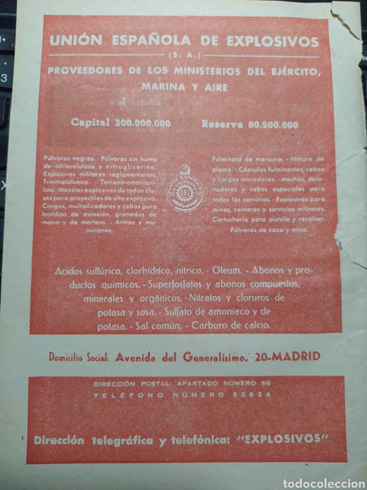 Cat&aacute;logos publicitarios: UNION ESPA&Ntilde;OLA DE EXPLOSIVOS. PROVEEDOR DE LOS MINISTERIOS DE EJERCITO MARINA Y AIRE. A&Ntilde;OS 40