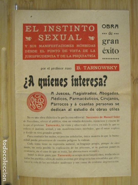 Cat&aacute;logos publicitarios: CATALOGO PUBLICIDAD MANUALES SOLER-EL INSTINTO SEXUAL-BARCELONA-VER FOTOS-(K-8486)