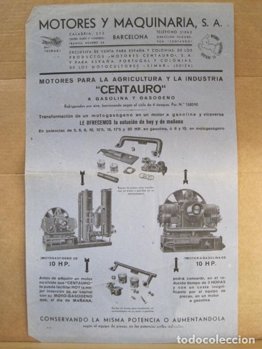 Werbekataloge: MOTORES Y MAQUINARIA SA-BARCELONA-MOTORES PARA AGRICULTURA CENTAURO-PUBLICIDAD-VER FOTOS-(K-8692)