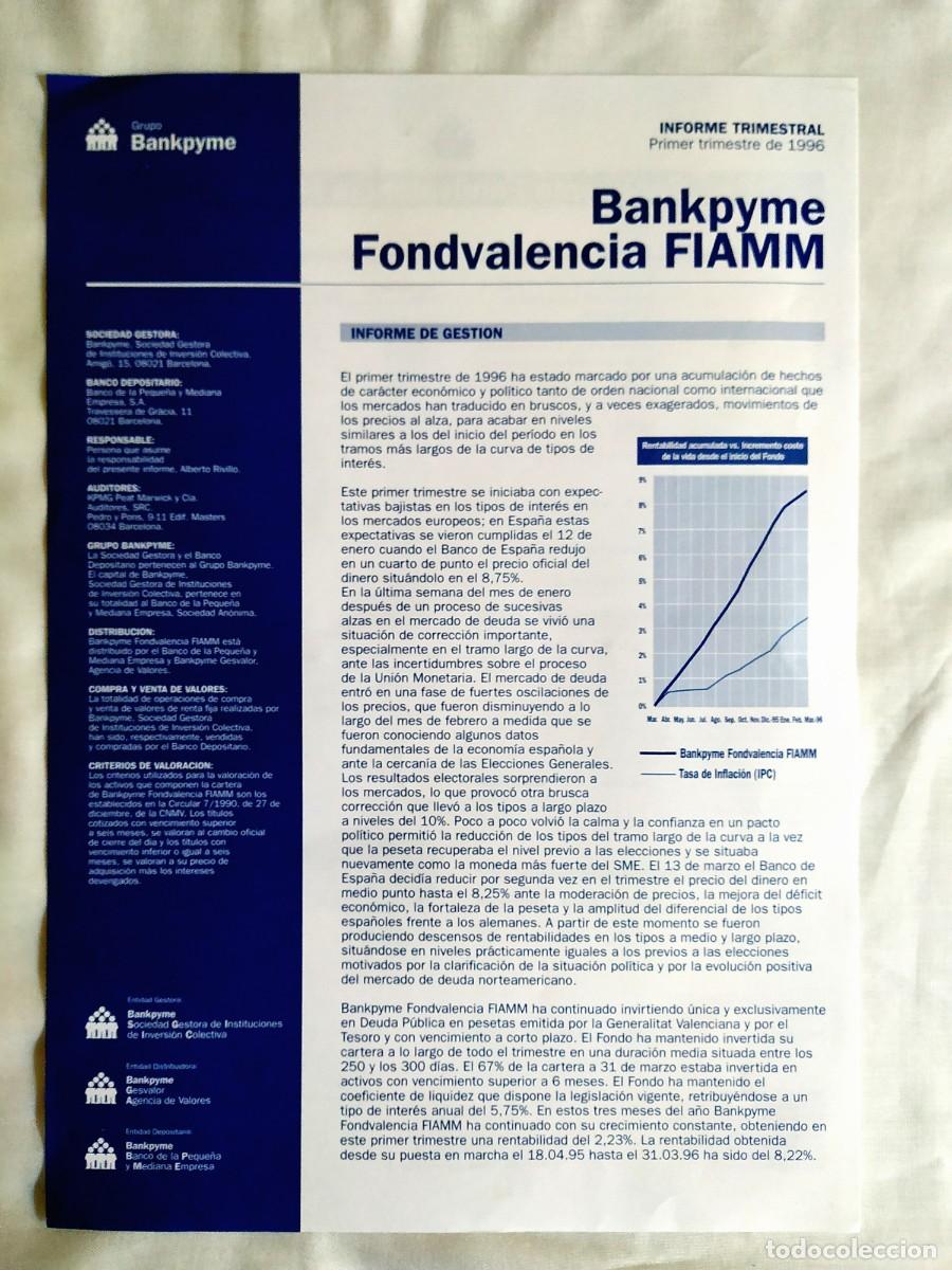 Cat&aacute;logos publicit&aacute;rios: 1996 - BANKPYME - HOJA INFORMATIVA SOBRE COMPORTAMIENTO FONDO DE INVERSI&Oacute;N FONDVALENCIA FIAMM